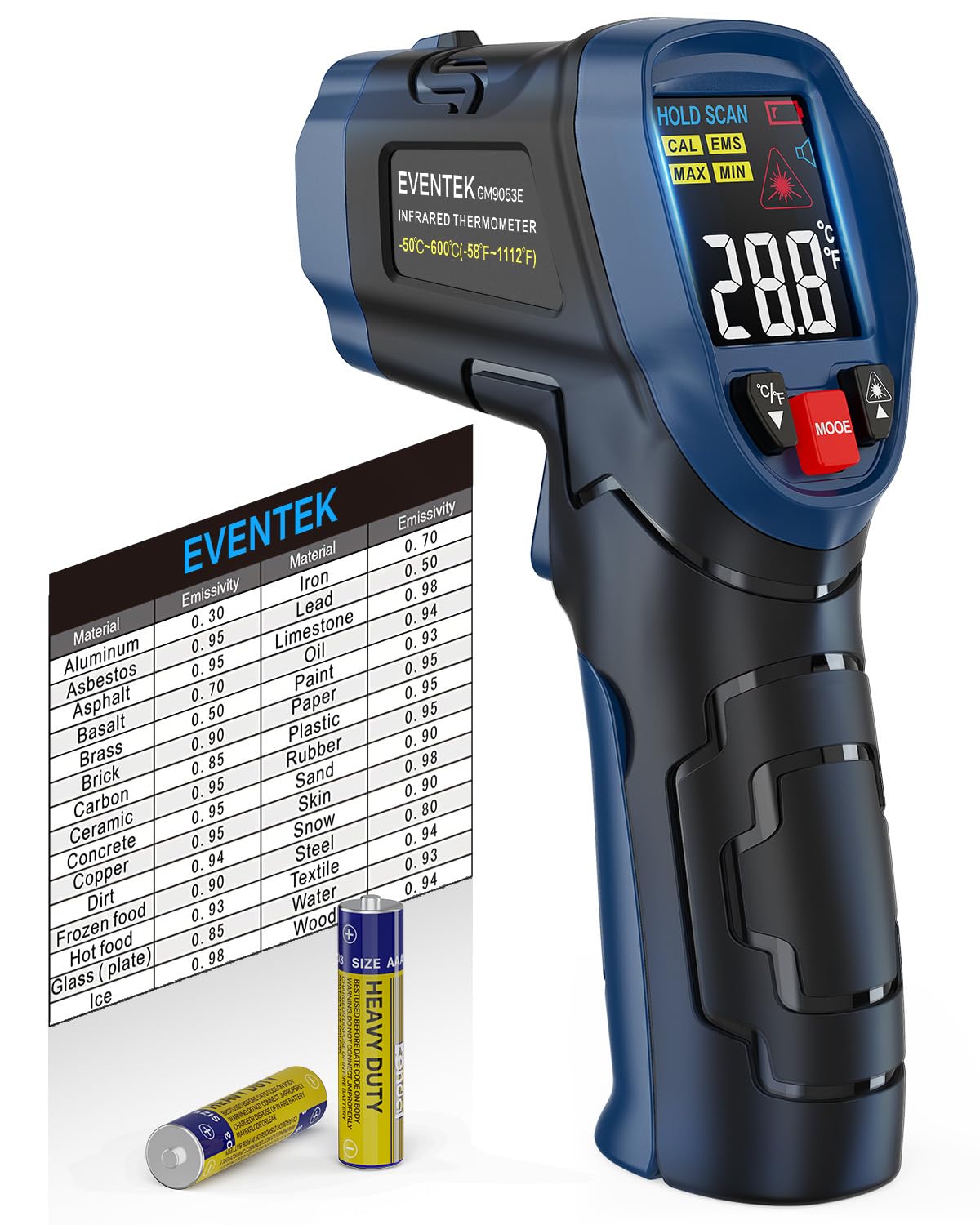 Eventek Infrared Thermometer Non-Contact Digital Laser Temperature Gun Color Dis...