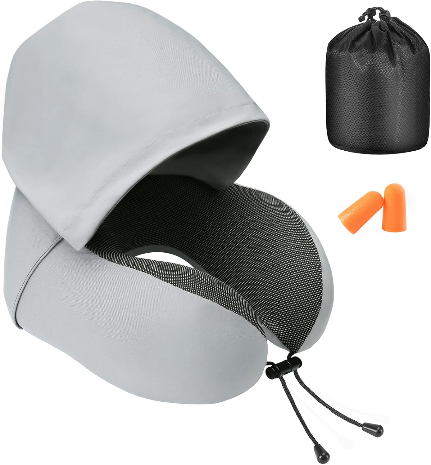 Jiancrate Travel Pillow for Neck Memory Foam, Hooded Travel Neck Pillow for Adul...