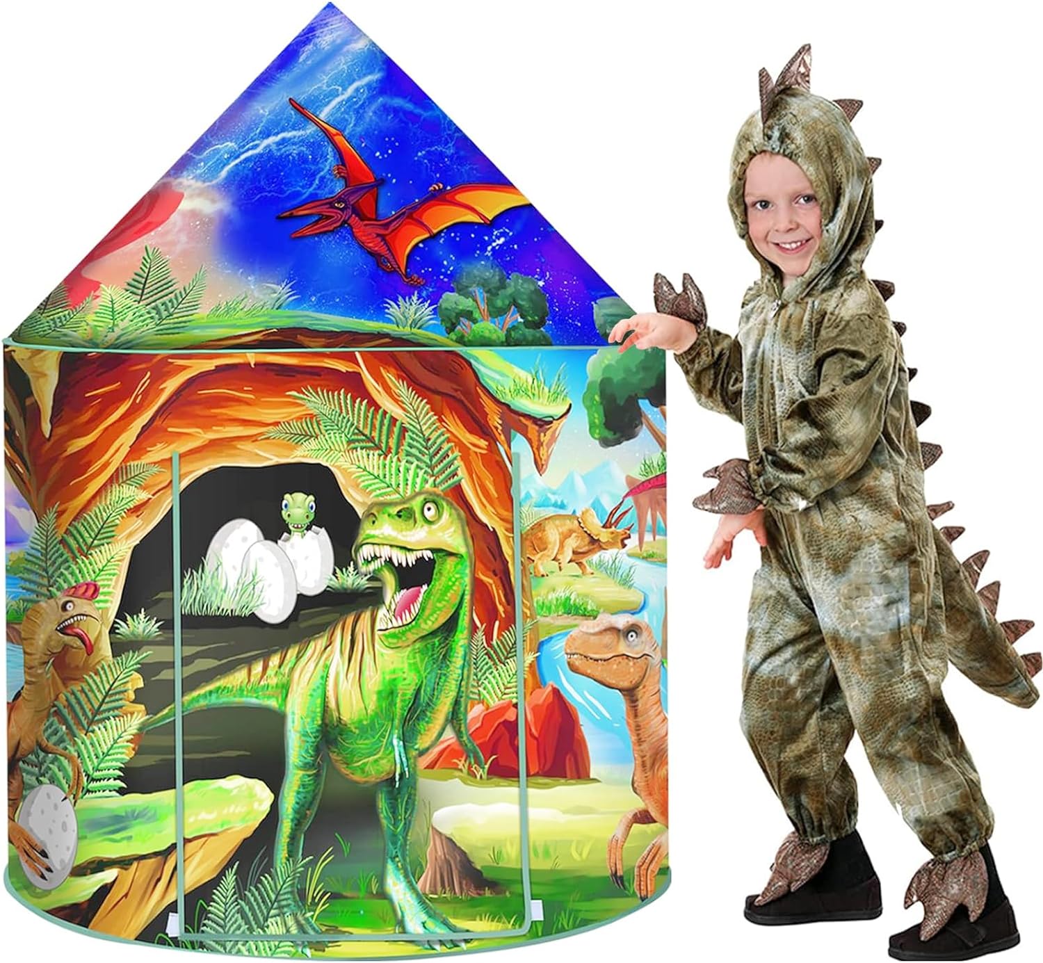 Dinosaur Play Tent for Kids Boys Girls, Indoor Outdoor Foldable Pop Up Wendy Pla...