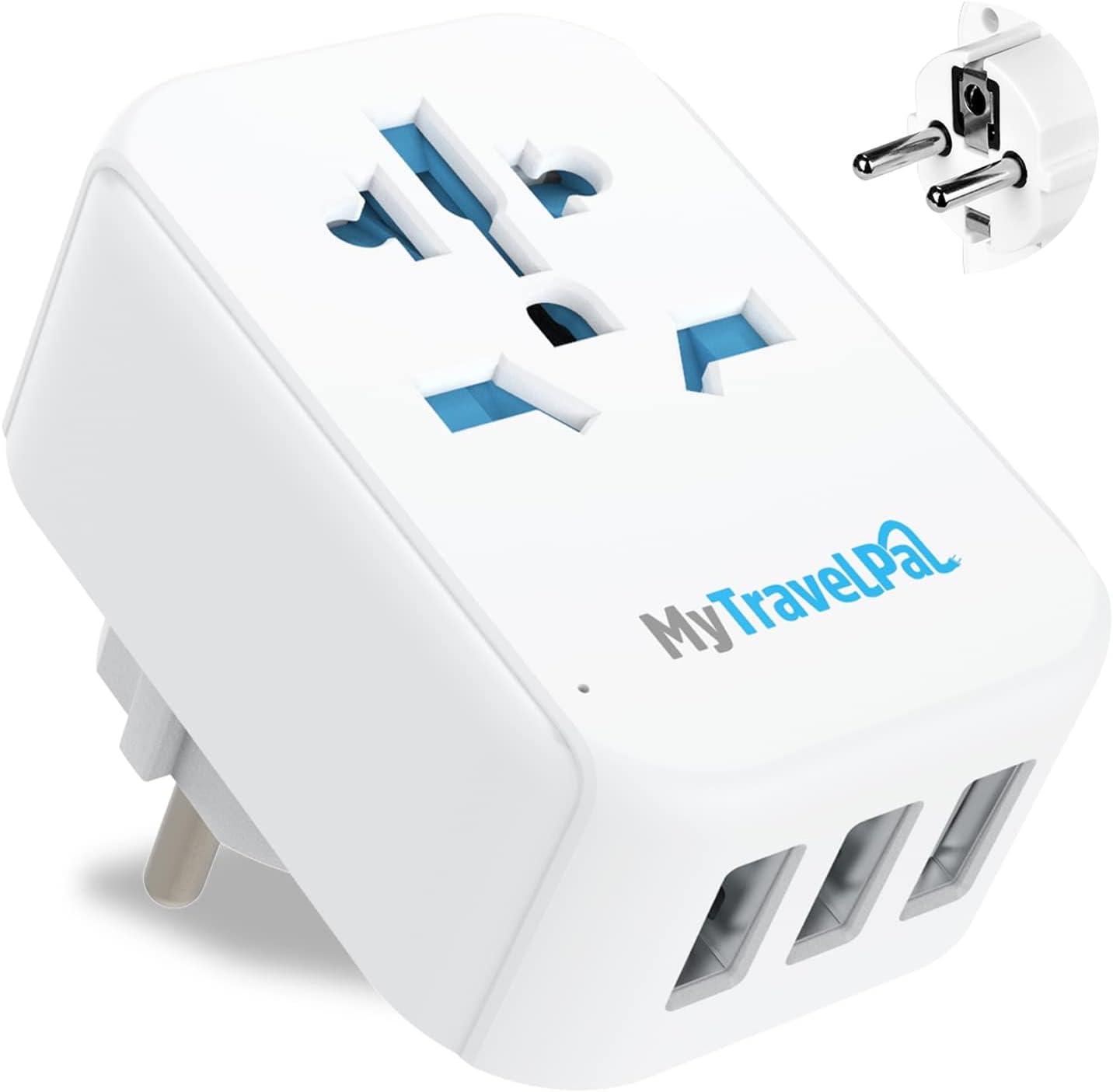 MyTravelPal UK to Europe Travel Adapter With 3 USB Ports | UK Safety Standards |...