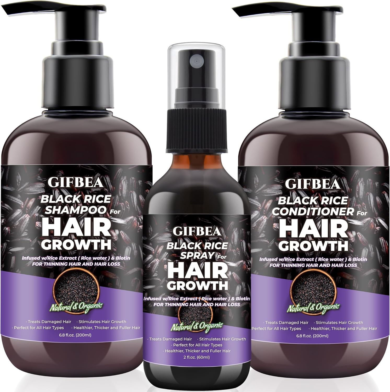 Organic Black Rice Shampoo and Conditioner Sets for Hair Growth,w/Rosemary Water...