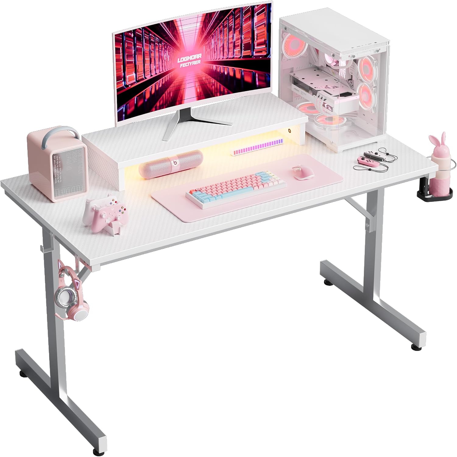 Bestier Small Gaming Desk with Monitor Stand, 106.6 CM LED Computer Desk, Gamer...