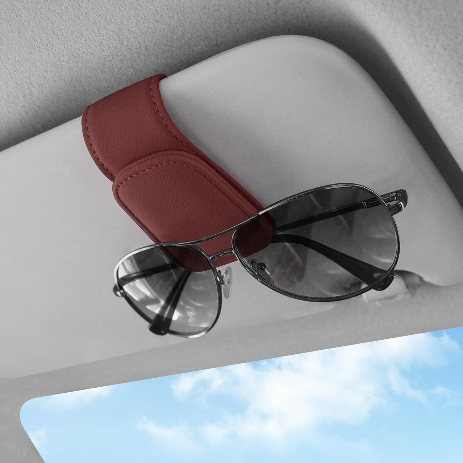 Sunglasses Holders for Car Visor,Car Magnetic Glasses Holder Leather Sunglasses...