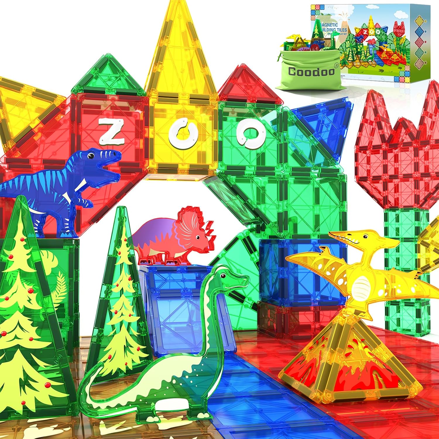 Dinosaur Toys Magnetic Tiles Building Blocks Kids Toys - Dinosaur World STEM Mag...