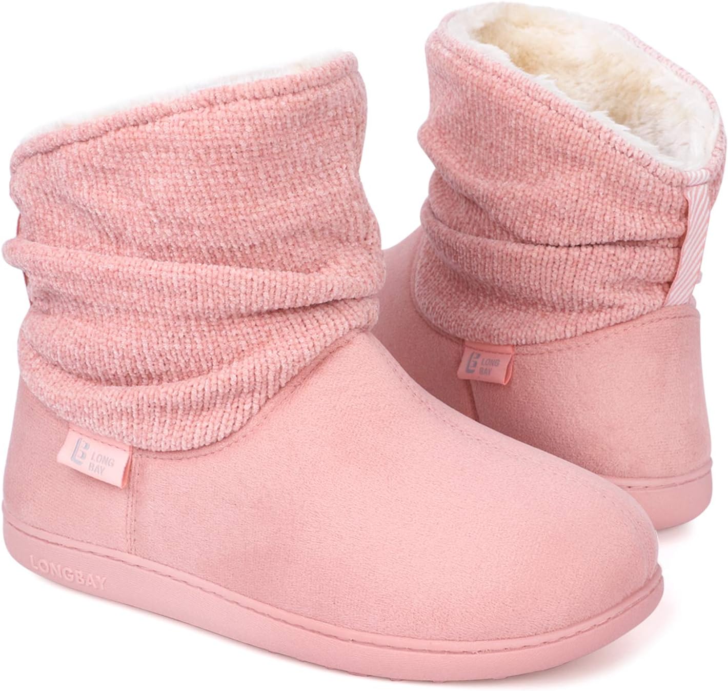 LongBay Ladies' Warm Chenille Knit Bootie Slippers Comfy Suedette Fluffy Faux Fu...