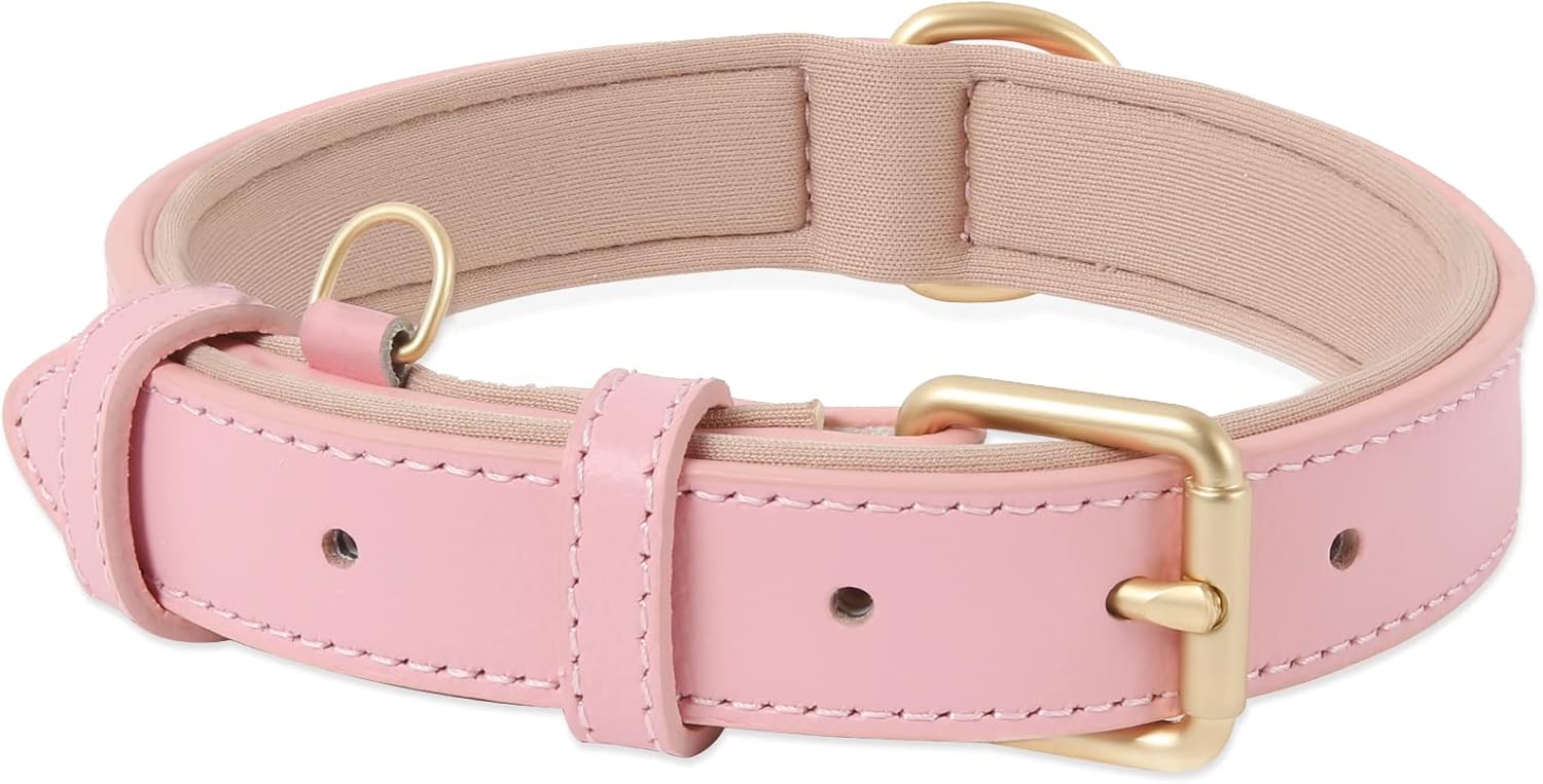 HEELE Soft Leather Dog Collar Small Dogs Breathable Padded with D Ring, Adjustab...