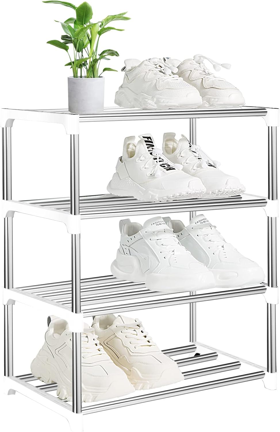 OLYREO White Shoe Rack Small, 4 Tier Stackable Shoe Rack, Mini Shoe Organizers,...