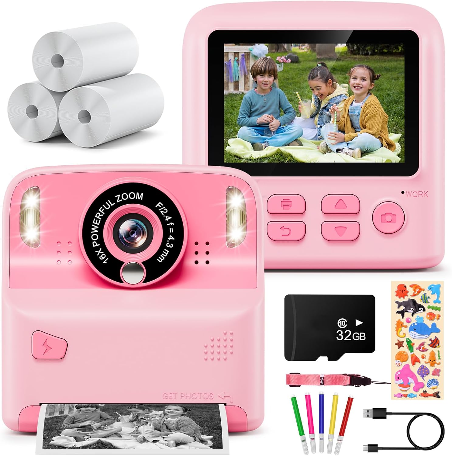 Kids Camera Instant Print,Kaishengyuan 1080P Instant Camera for Kids, 2.4" Scree...
