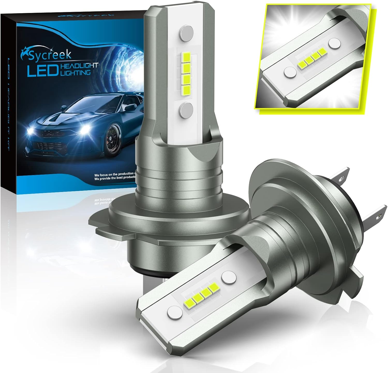 Sycreek H7 LED Headlight Bulbs,16000LM 6500K Cool White,H7 Headlight for Car Hig...