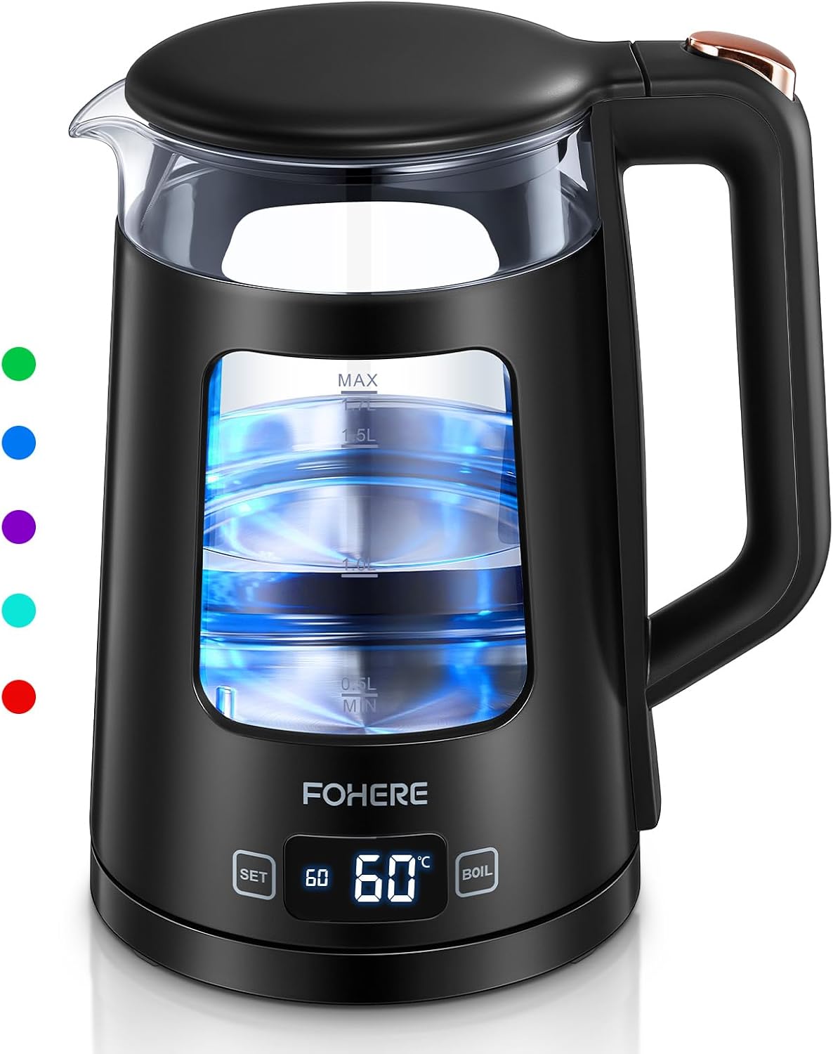 Electric Kettle, 1.7L Glass Tea Kettle, with Keep Warm, 5 Temperature Control, 1...