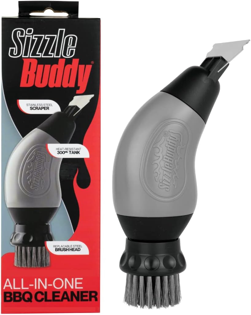 Sizzle Buddy BBQ Brush with Scraper - Stainless Steel BBQ Cleaning Brush - Safe,...