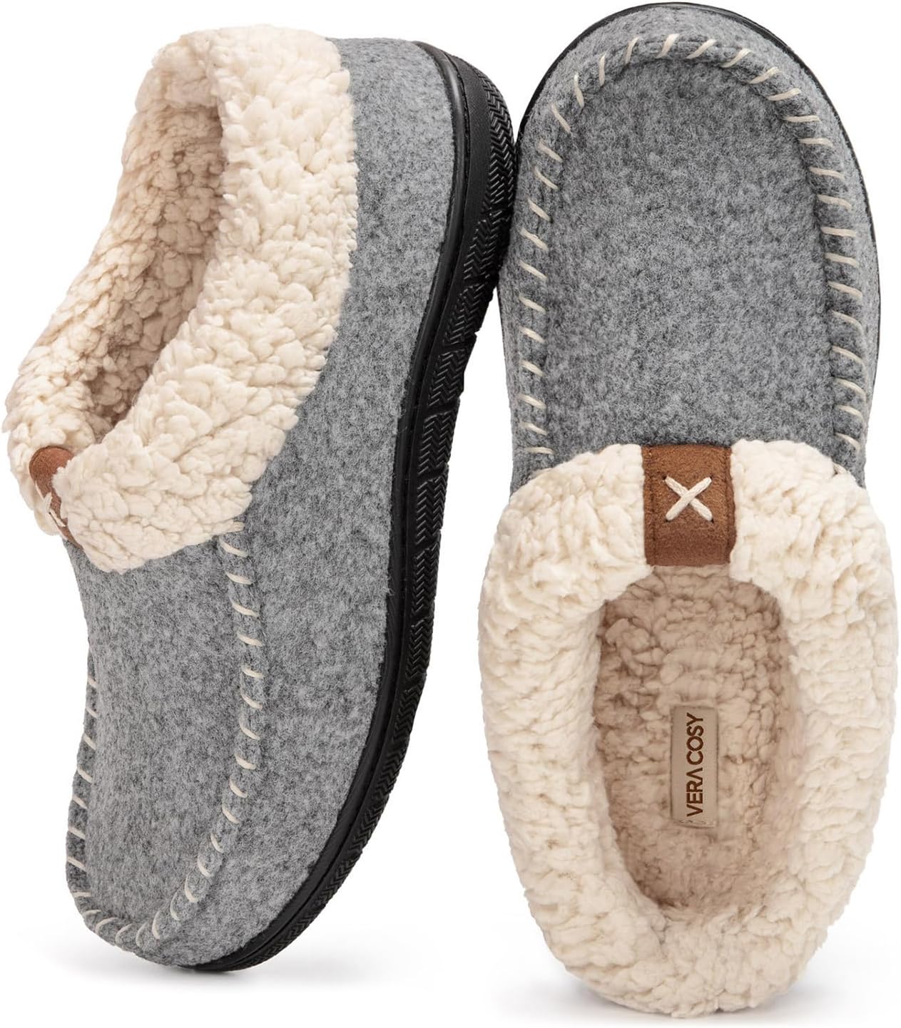 VeraCosy Women's Moccasin Slippers Warm Comfy Wool-felt Memory Foam Indoor House...