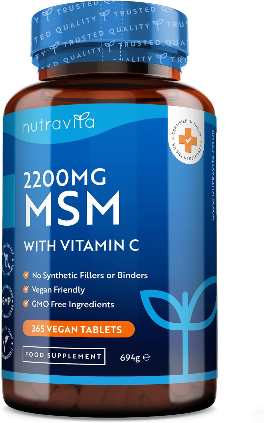 MSM 2200mg Tablets – 365 Vegan Tablets – Methylsulfonylmethane with 80mg Vitamin...