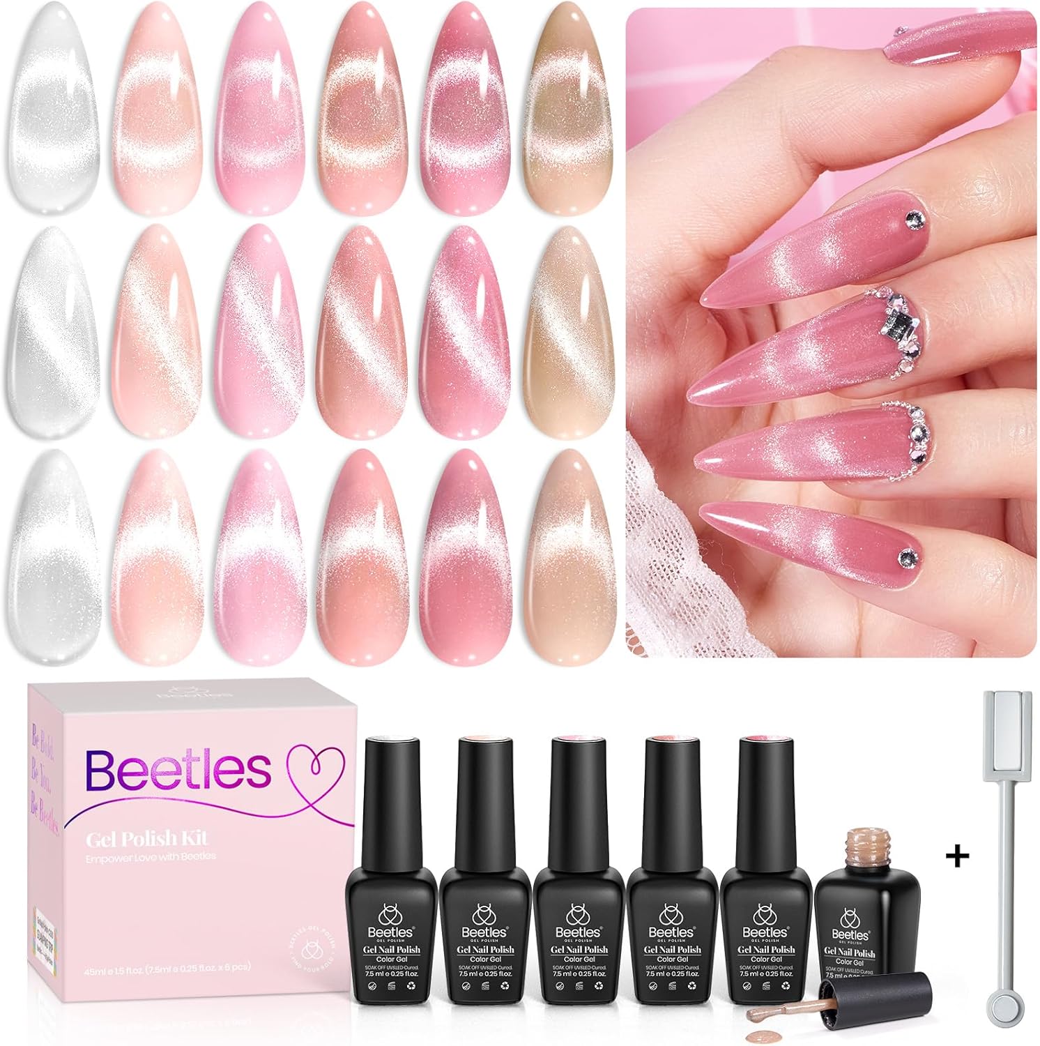 beetles Gel Polish Jelly Cat Eye Glitter Pink Nude Beige Clear Sliver Magnetic P...