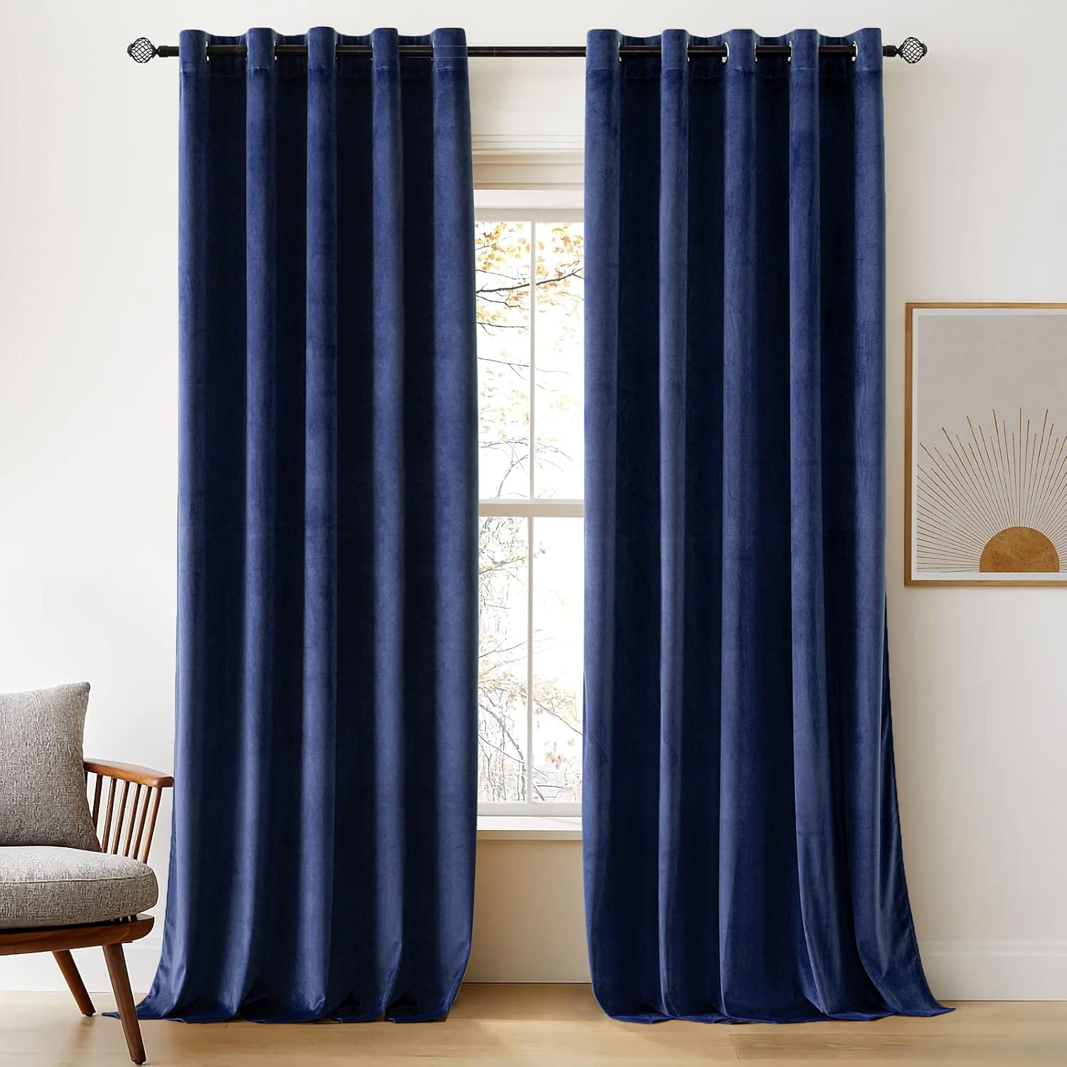 Woaboy Super Soft Velvet Curtains 90 Drop for Living Room Luxury Eyelet Drapes B...