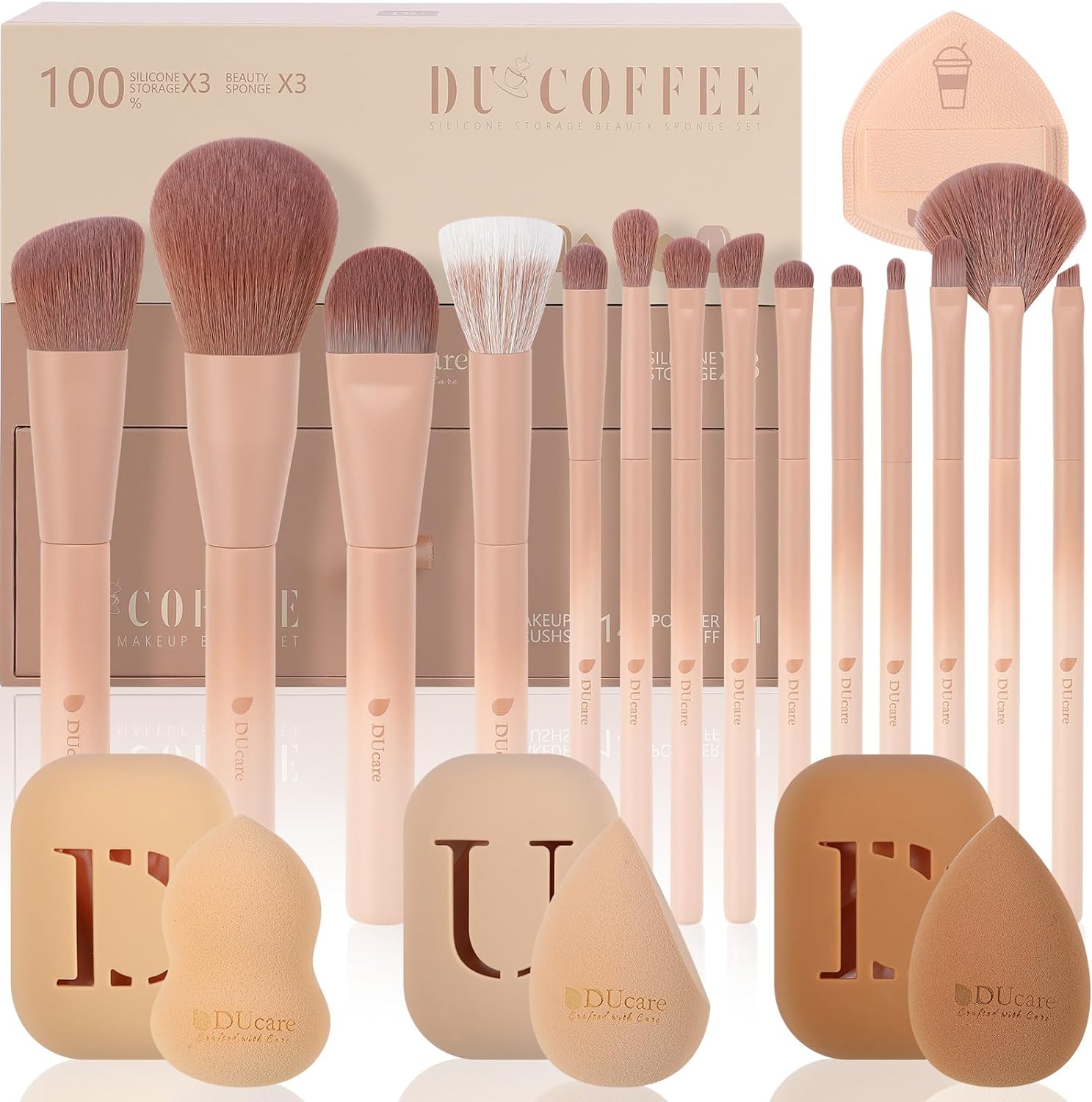 DUcare Makeup Brushes 14Pcs Coffee Series Makeup Brush set with Makeup Sponges P...