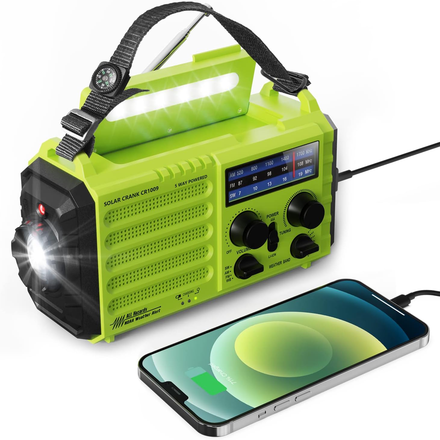 Solar Hand Crank Radio, 5-Way Powered AM/FM/SW Emergency Radio for Outdoor with...