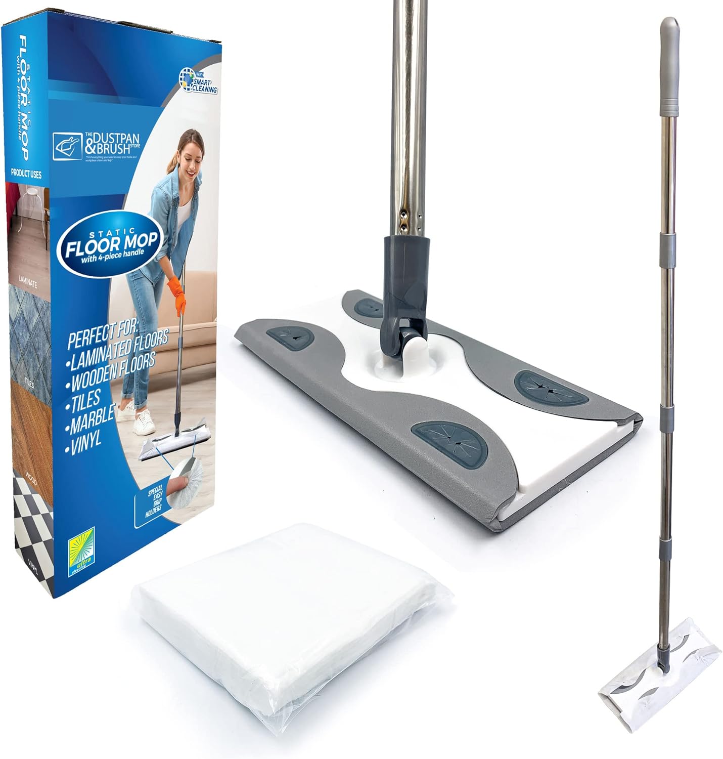 Static Floor Wipes Mop, Flat Mop with Disposable F...