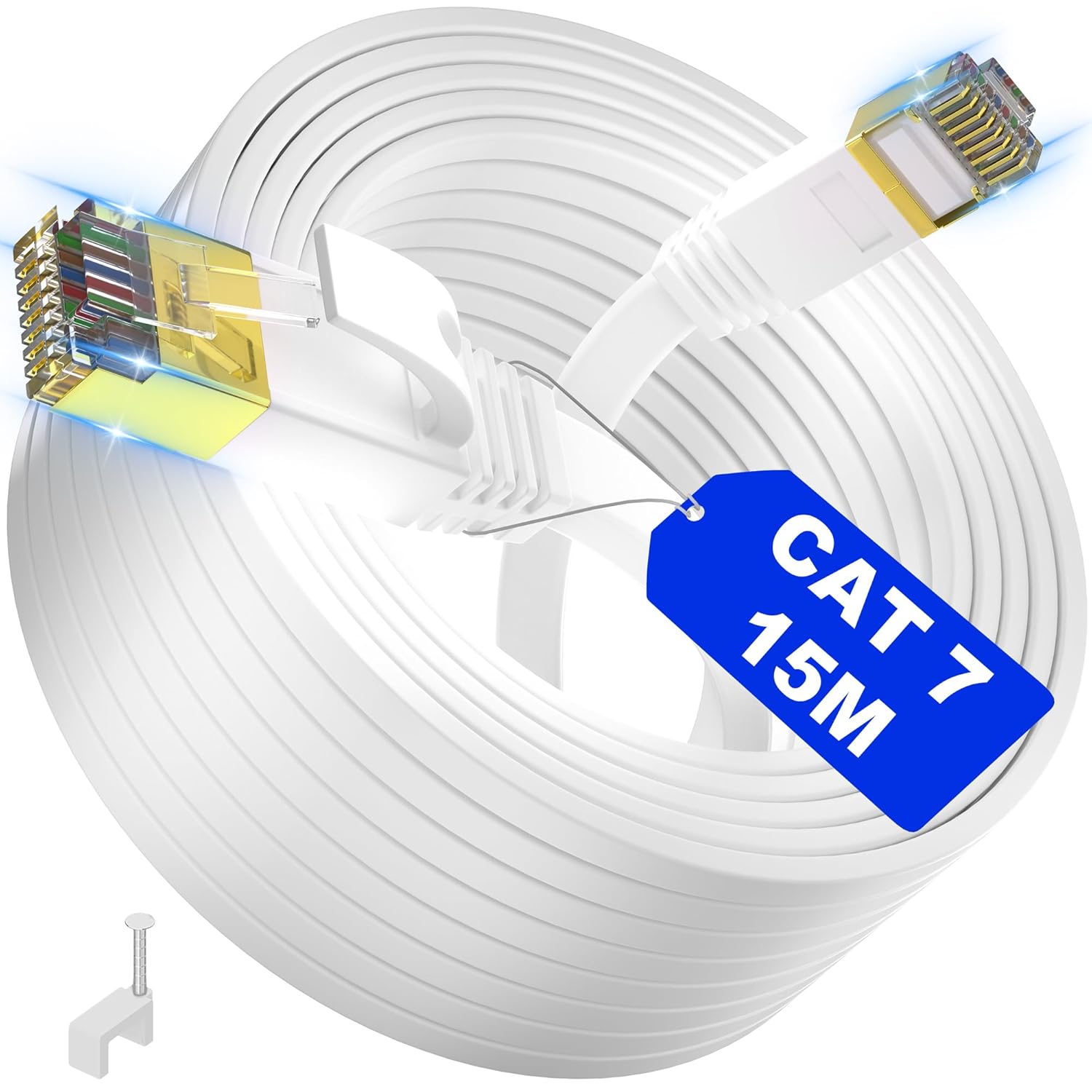 Ethernet Cable 15m, High-Speed Internet Cable with Cat 7, Special Flat Shielded...