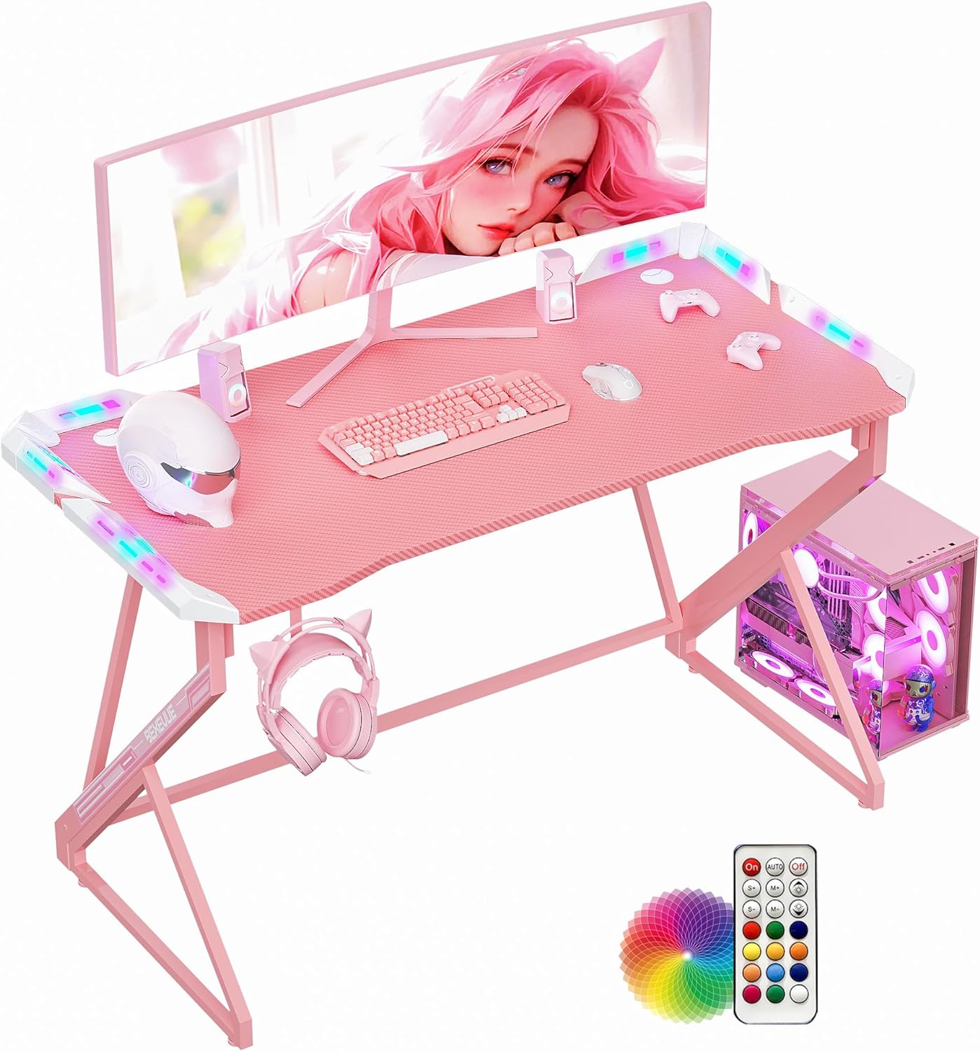 BEXEVUE Gaming Desk with LED Armor - 100x60 cm Ergonomic Computer Desk Esport Ga...