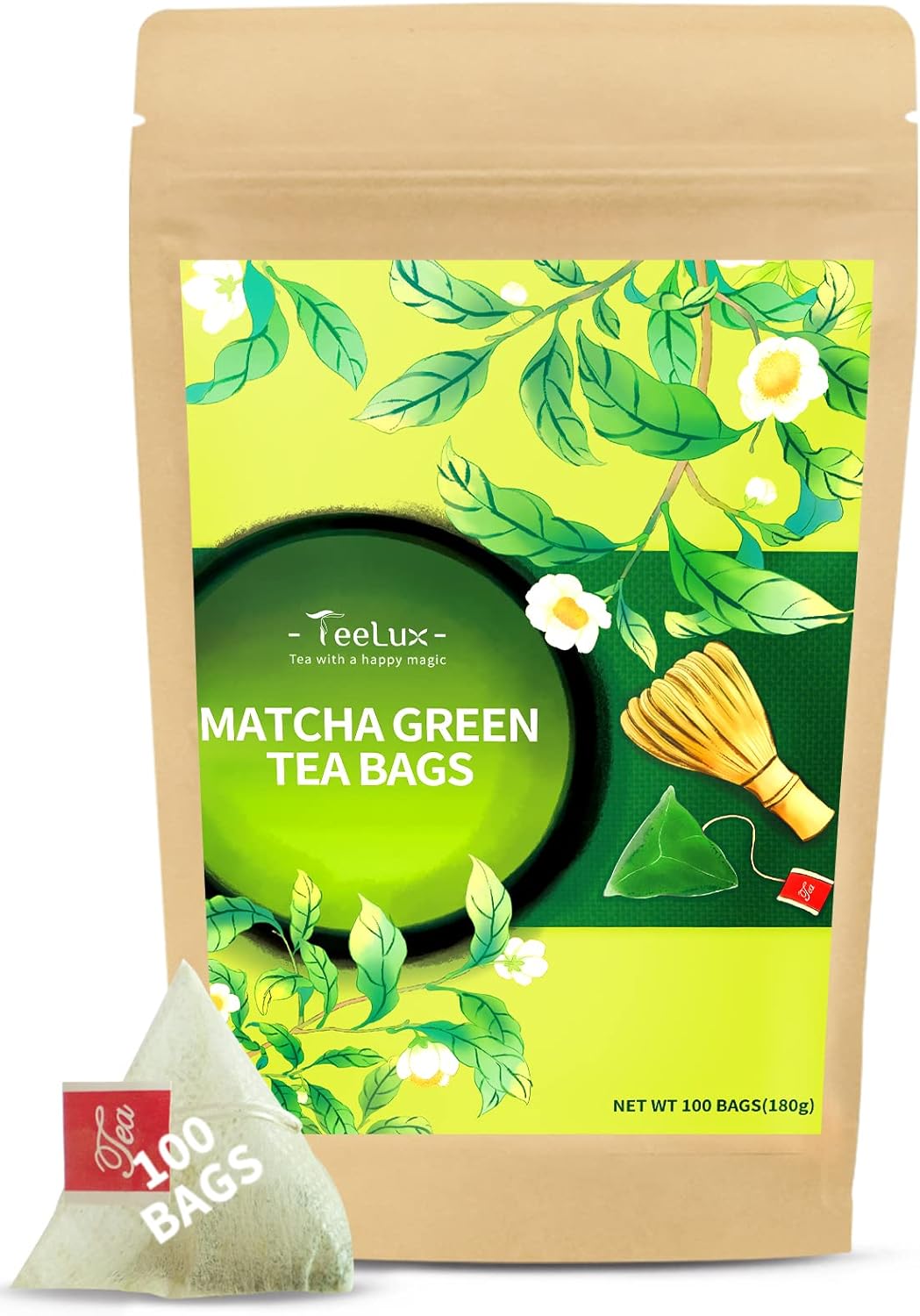TeeLux Matcha Green Tea Bags 100 Count, Zero Calories, Blended Premium Japanese...