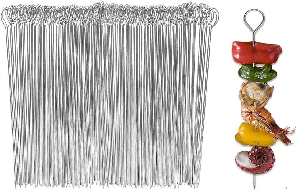 BBQ Metal Skewers Stainless Steel 100 PCS 7.87"/20cm Food-Grade Kebab Skewers Tu...
