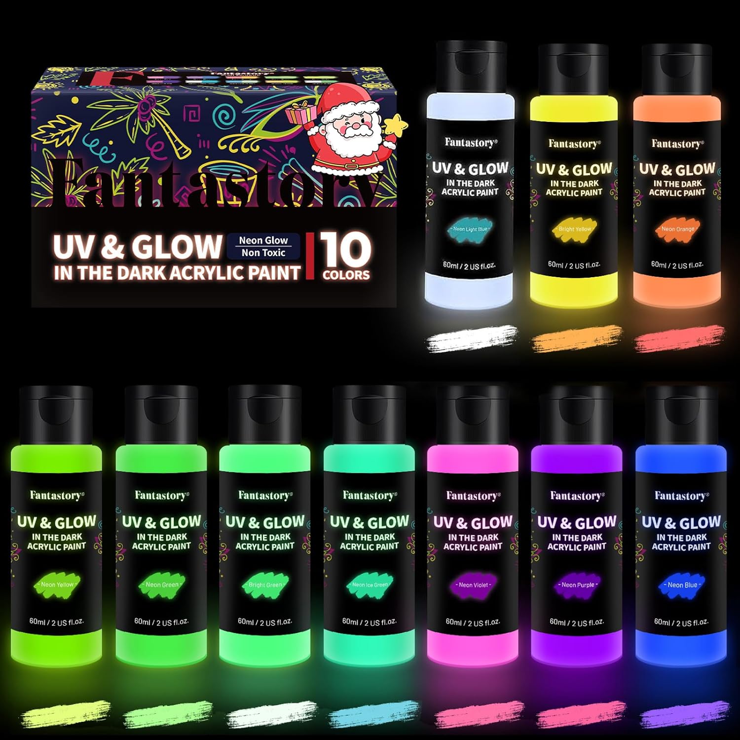 fantastory Glow In The Dark Paint, 60ml/2oz Neon Glow Acrylic Paints, 2IN1 Water...