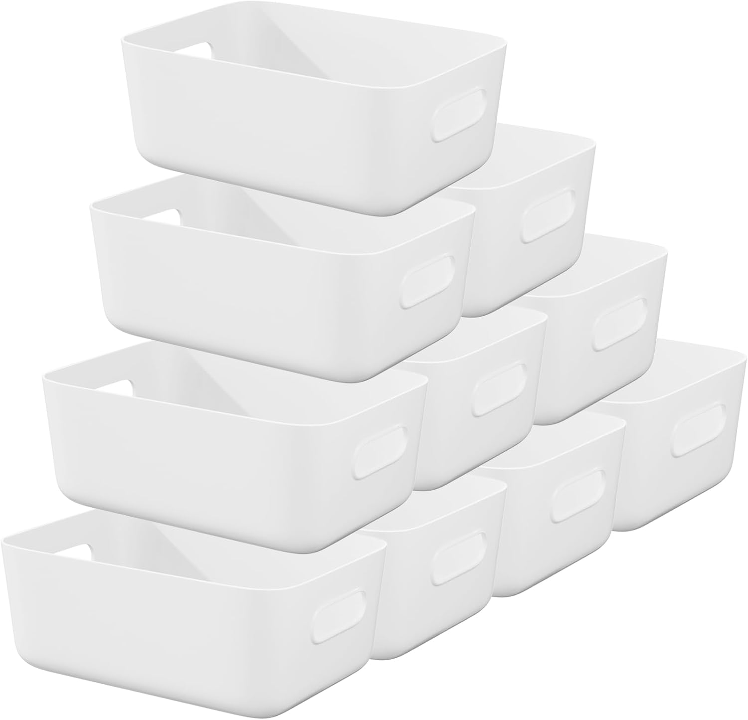 W&H 10 PCS White Plastic Storage Boxes with Handle, Medium Plastic Storage Baske...