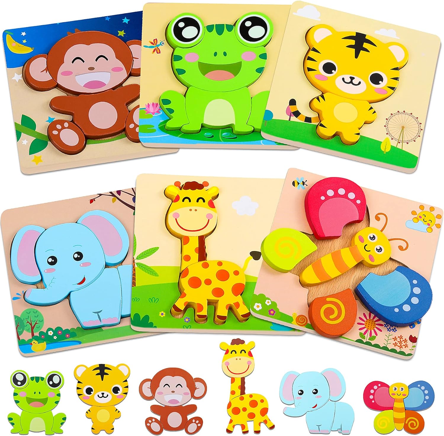 lenbest 6PCS Wooden Puzzle Toys - Kid Toys for 1 2 year old girls boys - Montess...