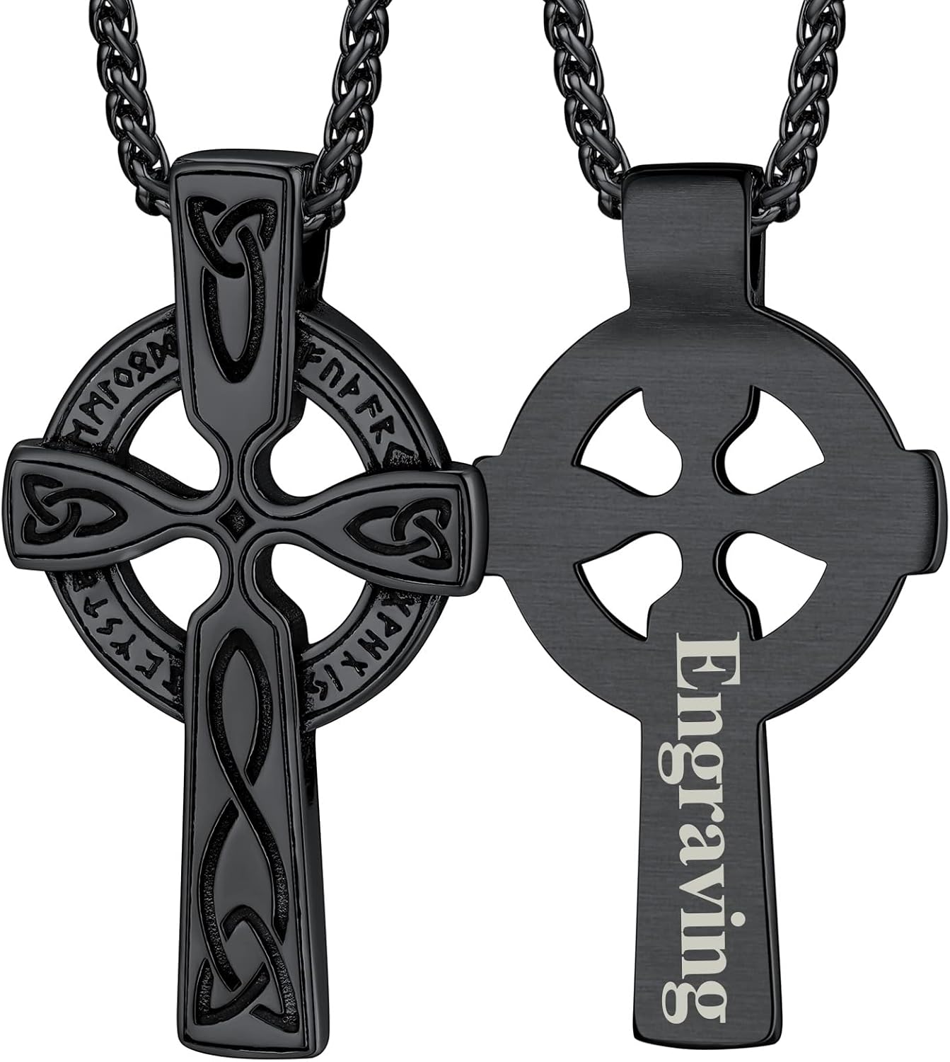 FaithHeart Men's Viking Necklace, Norse Runes Coin/Bar/Cross Leather Rope Stainl...