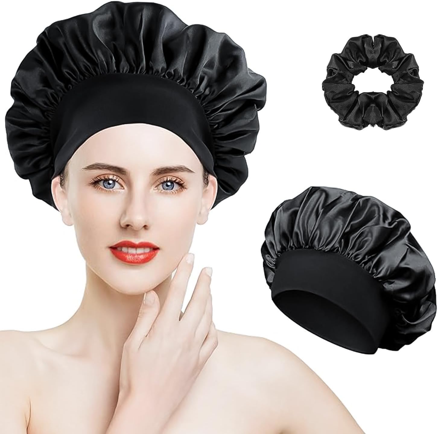 FOLAI 1 Pack Satin Bonnet, Hair Bonnet for Sleeping, Night Hair Sleeping Caps wi...