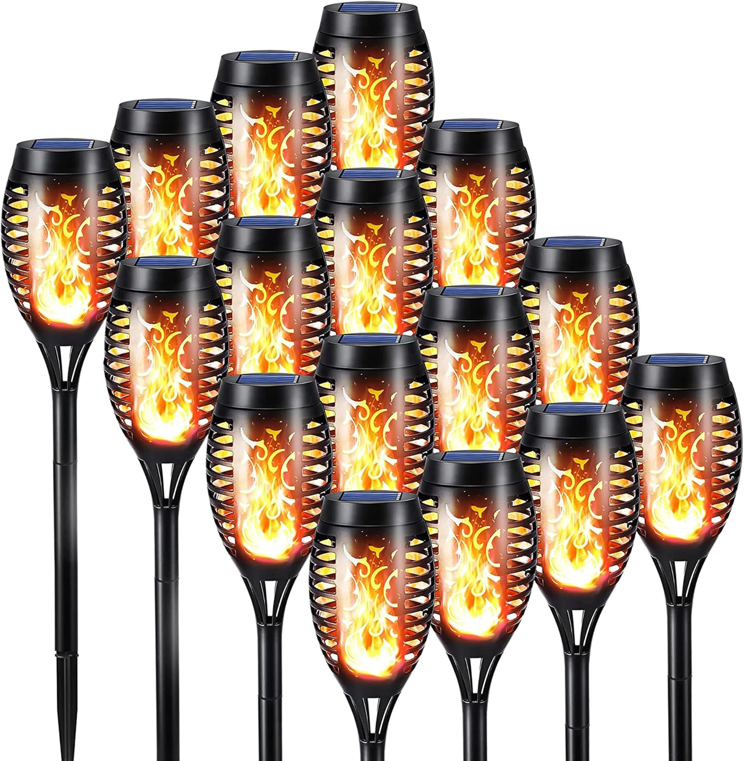 NEXVIN 16 Pack Solar Flickering Dancing Flame Lights Waterproof Solar Torch Ligh...