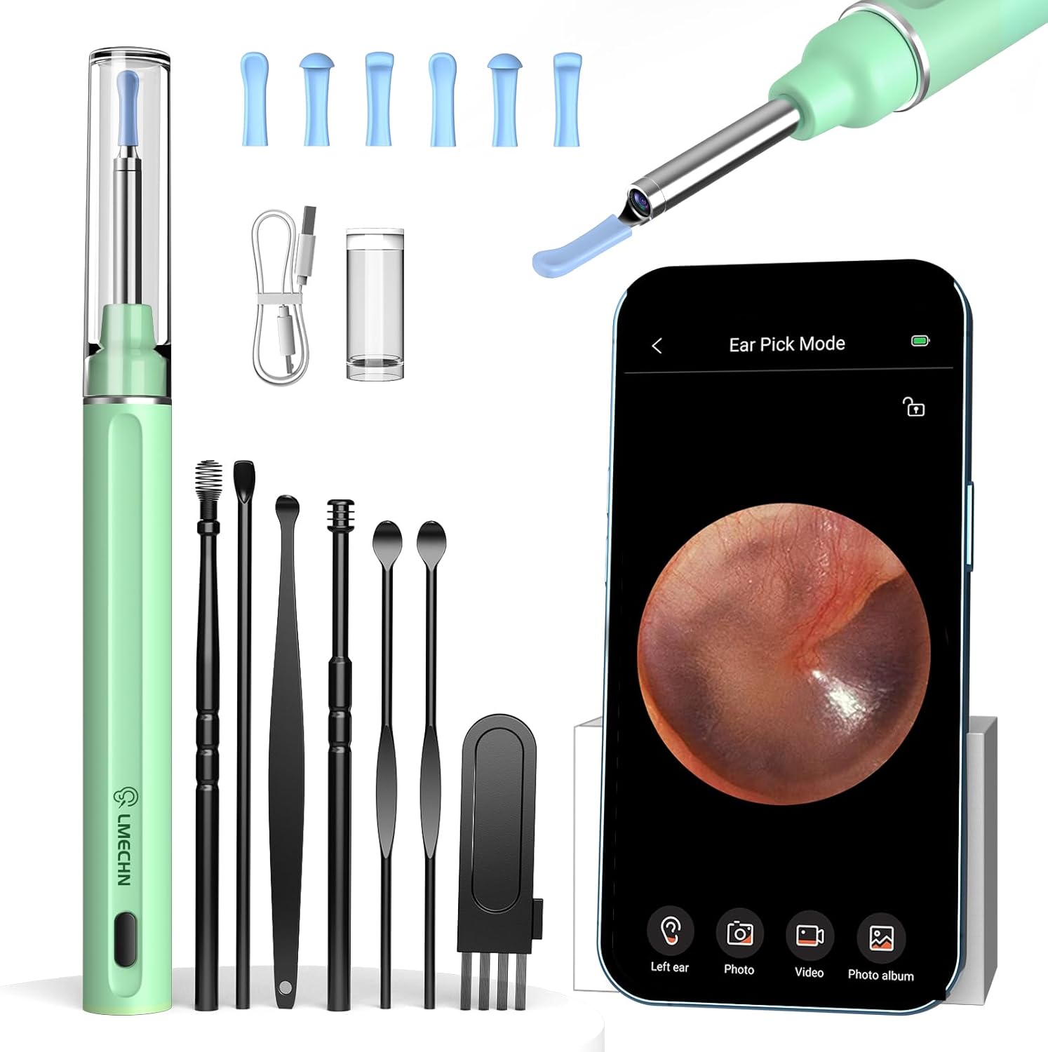 LMECHN Ear Wax Removal Kit, 1080P HD ear camera Otoscope, WiFi Ear Cleaner with...