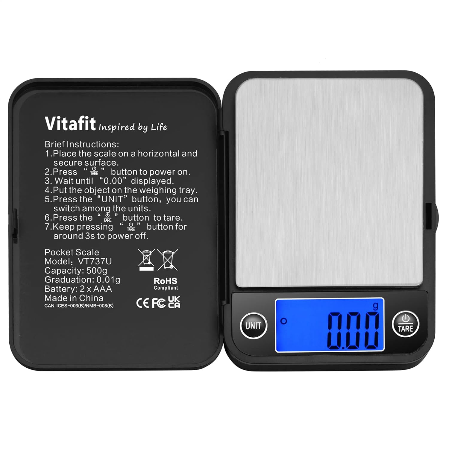 Vitafit 500g Digital Pocket Gram Scales 0.01g Accuracy, Weighing Professional Si...
