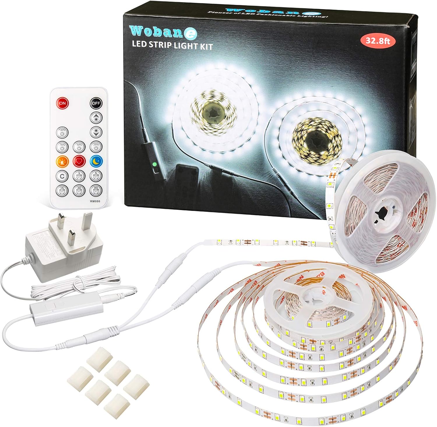 WOBANE LED Strip Lights 10m White, Dimmable White Light Strip Kit with Remote an...