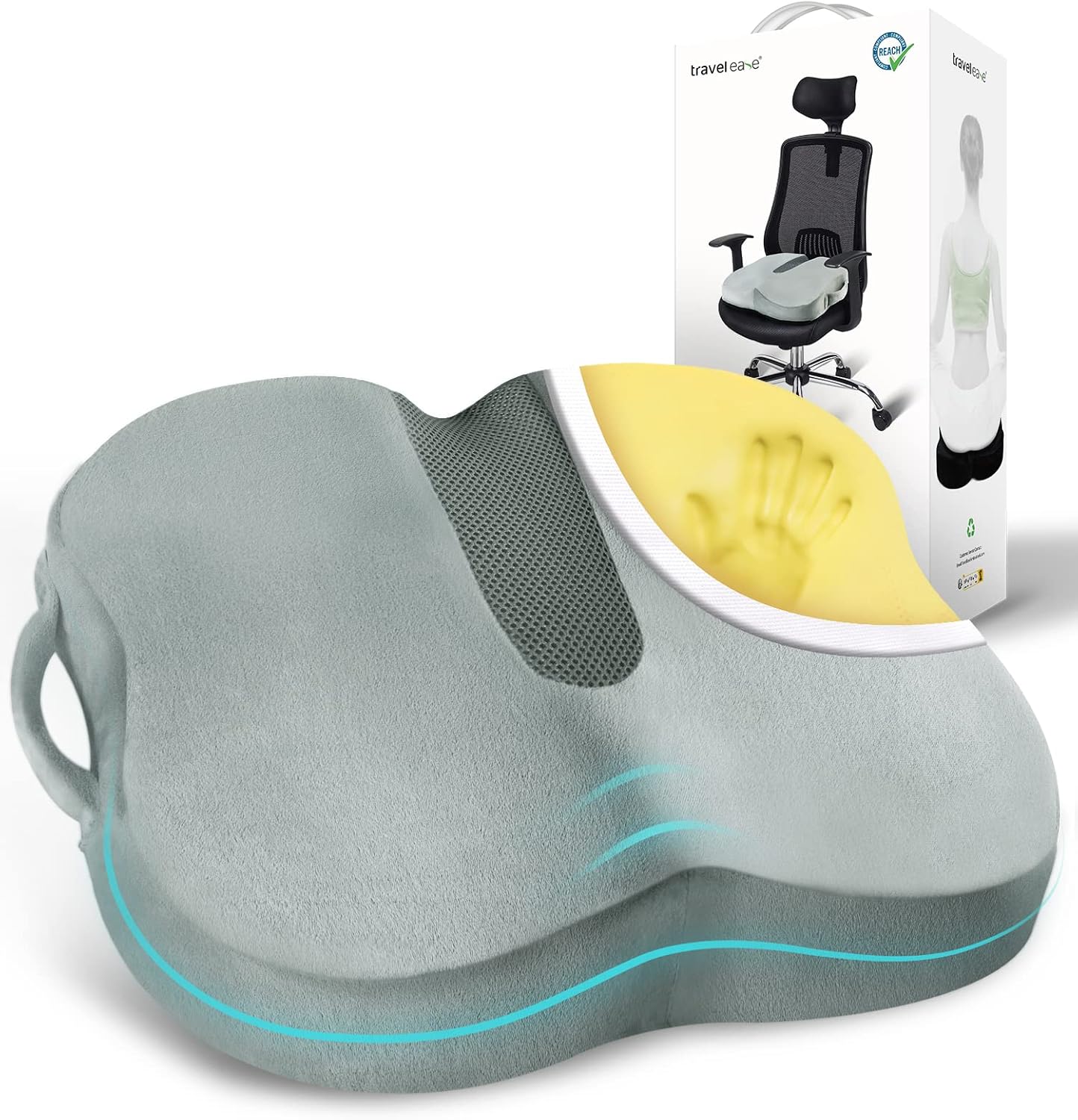 Memory Foam Coccyx Orthopedic Seat Cushion, TravelEase Seat Cushion for Lower Ba...