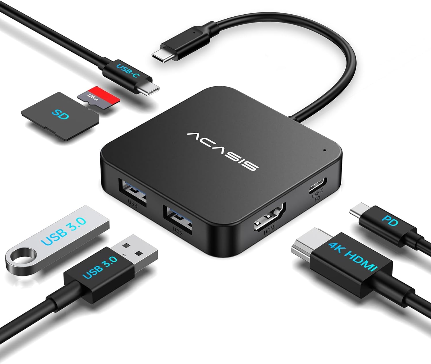 USB C Hub, 7 in 1 Multiport Type-C Hub with 4K HDMI, PD 100 W, 2 USB 3.0 Port, 1...