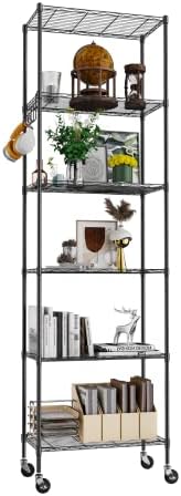 Himimi 6-Tier Standing Storage Shelf with Wheels, Height Adjustable, Wire Shelvi...