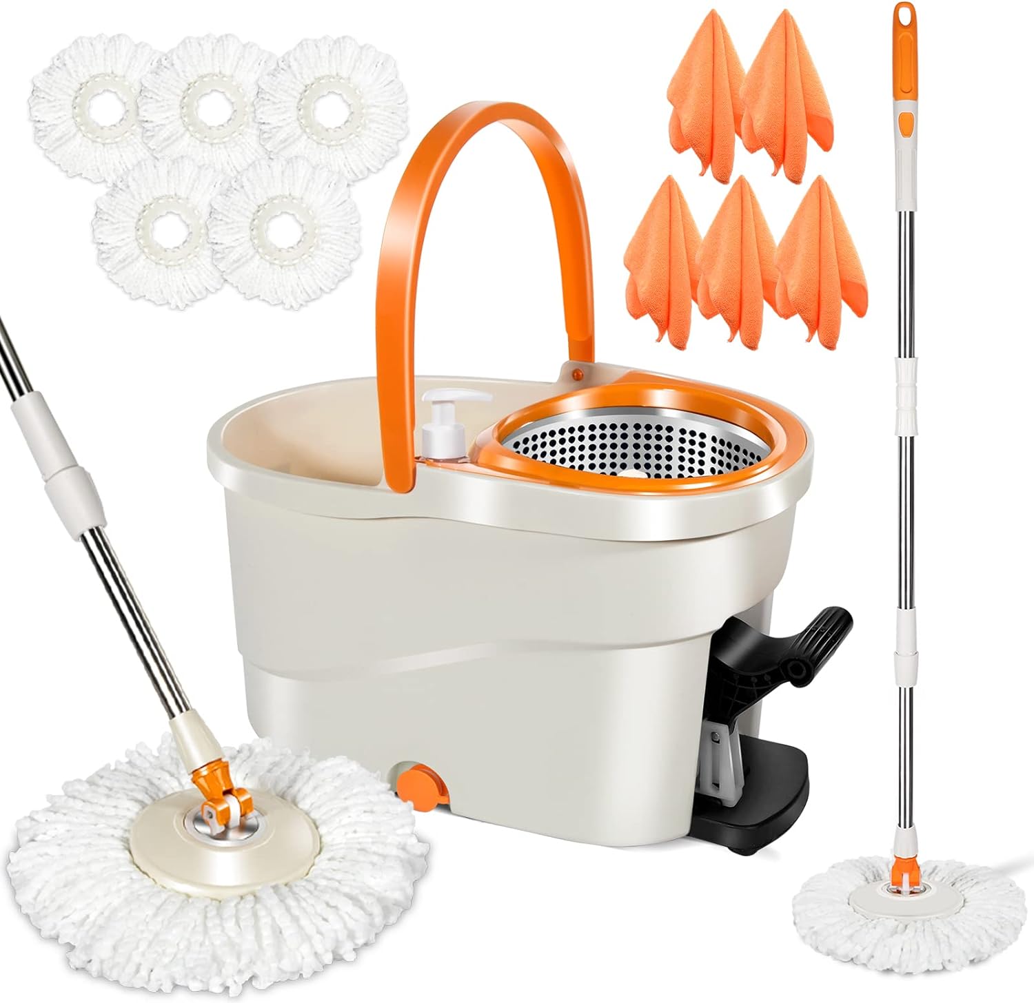 Myiosus Spin Mop and Buckets Sets, 6L Spinning Mop Bucket with 145cm Telescopic...