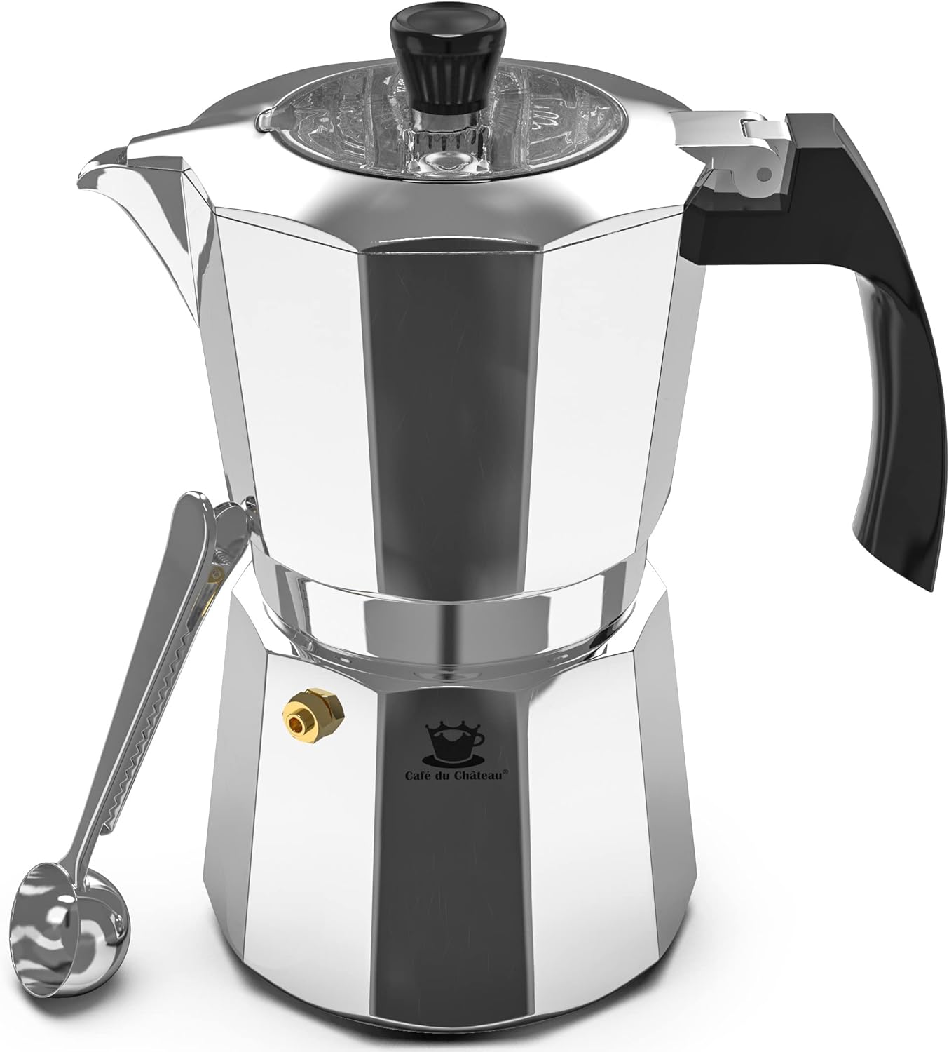 Cafe Du Chateau Espresso Maker - Stovetop Moka Pot, 6 Cup, Transparent Lid, High...