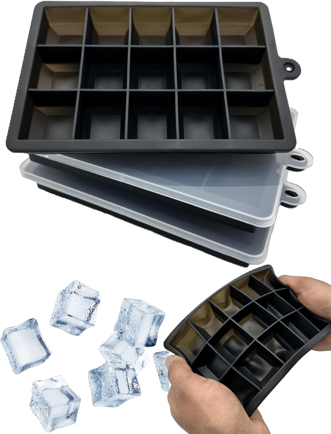 TIJAR® Ice Cube Tray, Special Ice Moulds with Lids, Innovative Soft Silicone Ice...