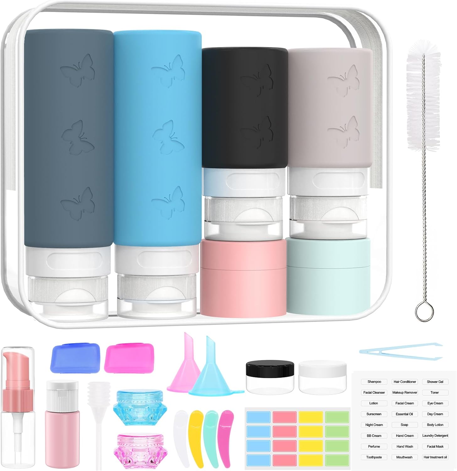 26 Pcs Travel Bottles Set for Toiletries, Squeezable Travel Bottles for Toiletri...