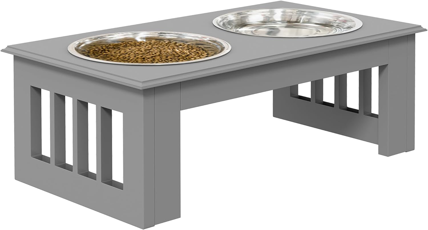 PawHut Stainless Steel Raised Dog Feeding Bowls with Stand for Extra Small and S...