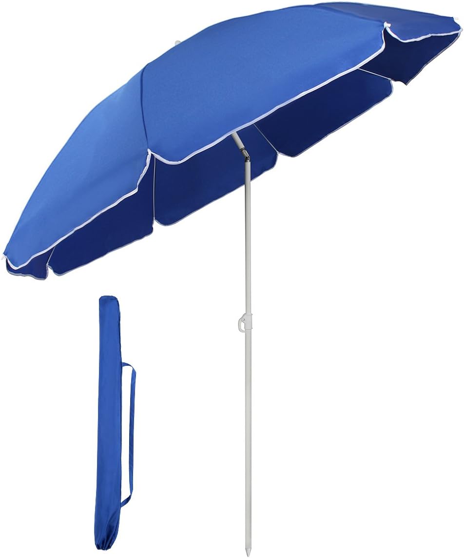 Sekey® 1.6m Beach Umbrella with Cover, Portable Tilting Garden Parasol Umbrella,...