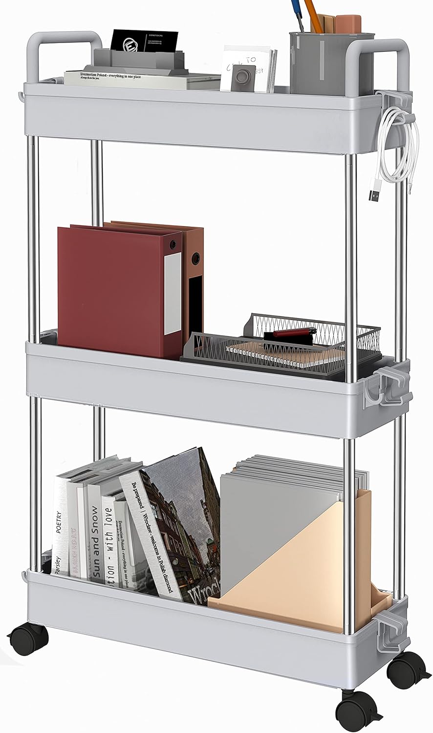 Ronlap 3 Tier Storage Trolley, Trolley On Wheels with Handle, Hook, Lock Wheels,...