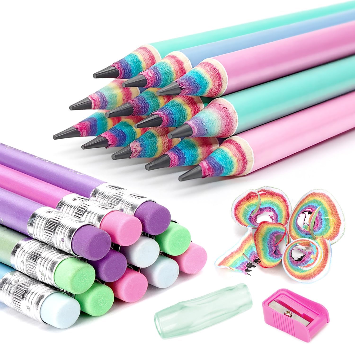 Hanffero Rainbow Pencils, Writing Drawing Pencil with Rubber, Recyclable Paper M...