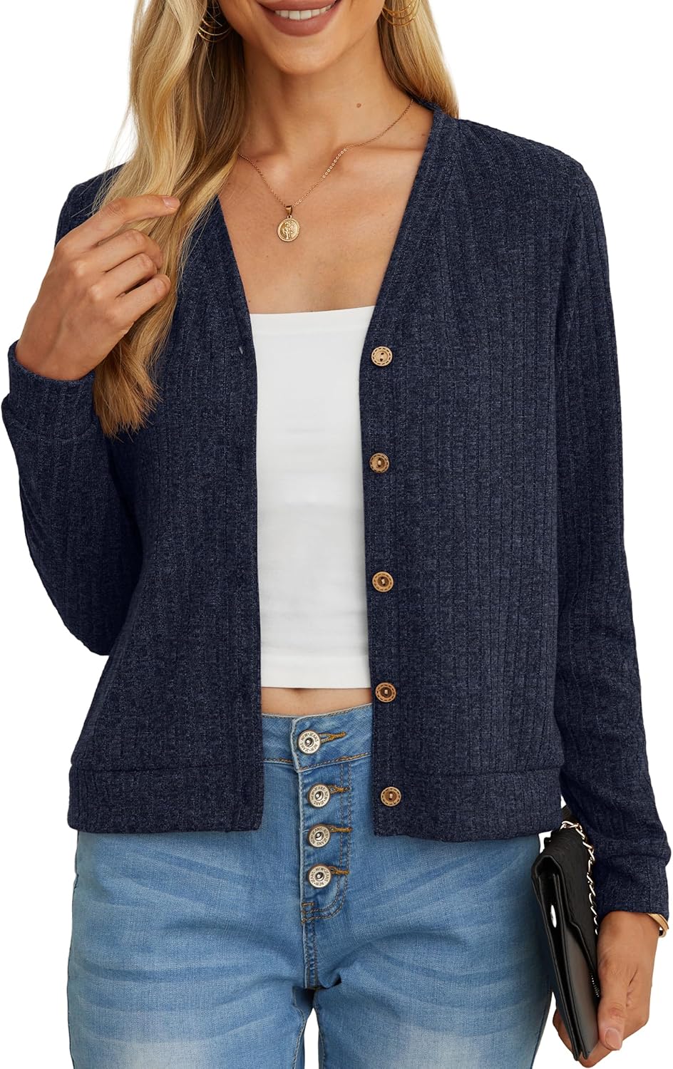 GRECERELLE Women's Crop Cardigan Summer Long Sleeve V-Neck Button Down Knit Ligh...