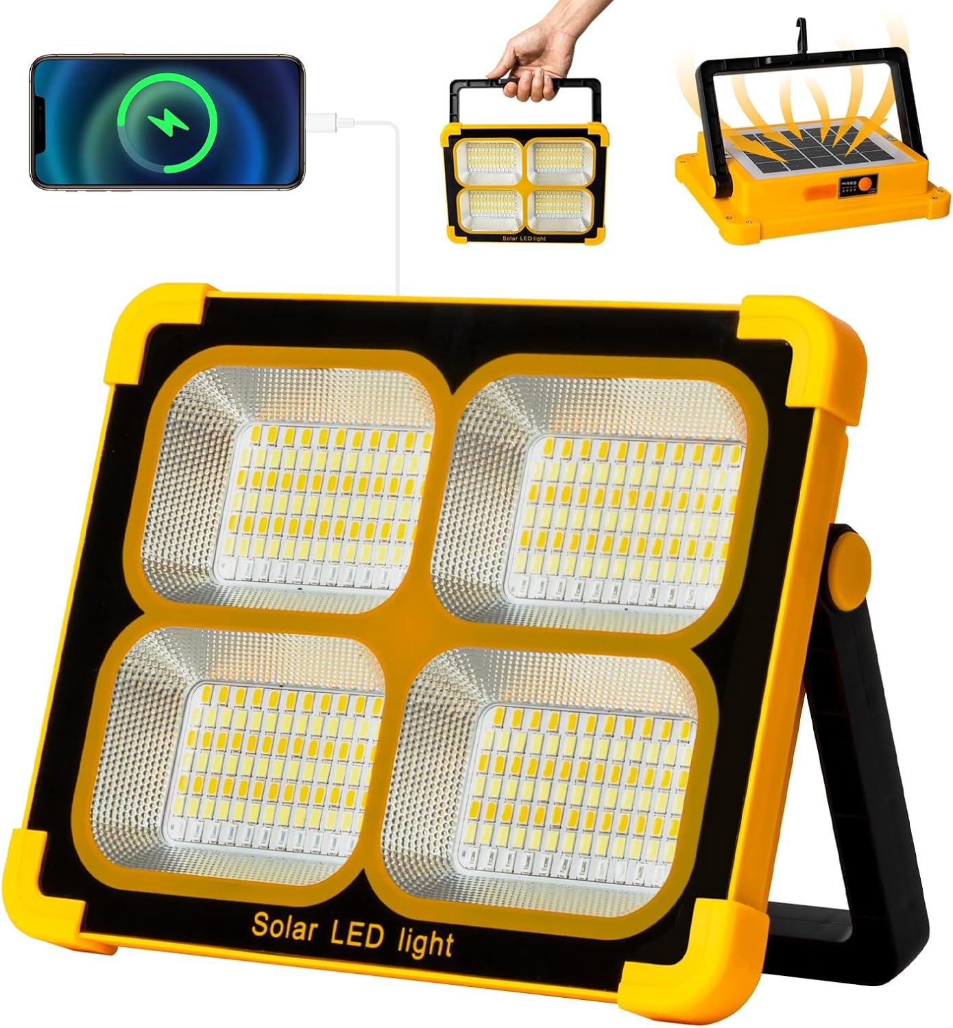 100W LED Solar Work Light Portable,10000LM 12000mAh Battery Work Light USB Recha...