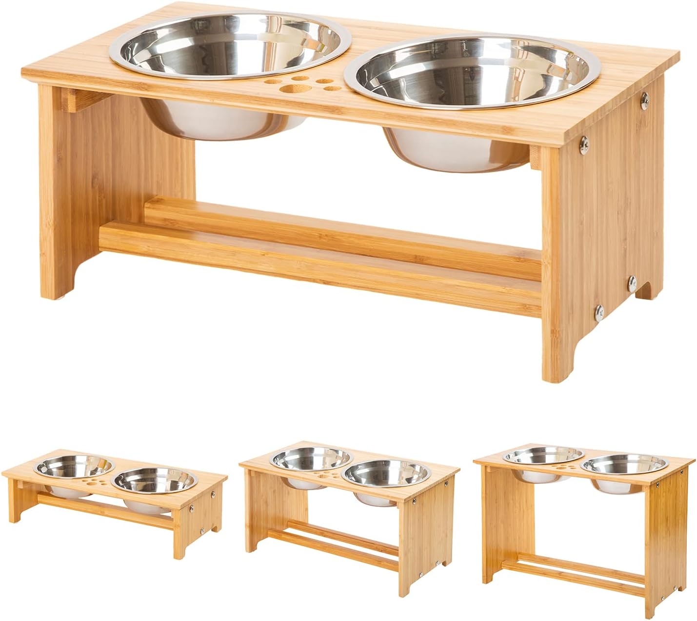 FOREYY Raised Dog Bowls for Cats and Dogs - Bamboo Elevated Dog Cat Food and Wat...