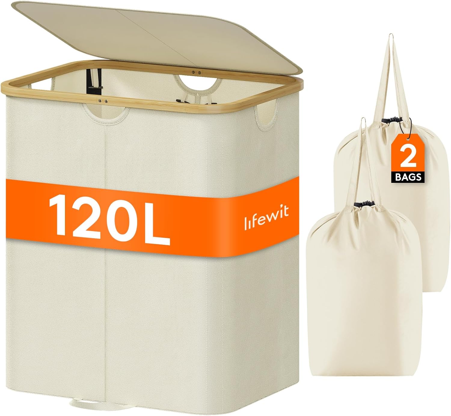 Lifewit 120L Laundry Basket, Special Clothes Hampers for Laundry with Lid, Innov...